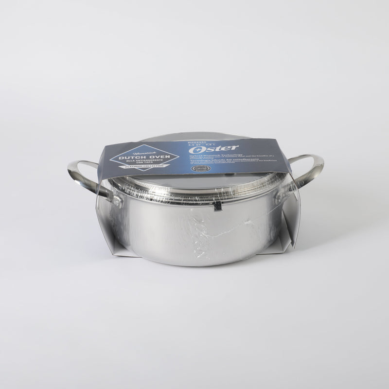 Oster Modessa 4.5qt Tri-Ply Stainless Steel Dutch Oven w/ Glass Lid - Etching Nonstick Interior - Long Handle - Color Sleeve