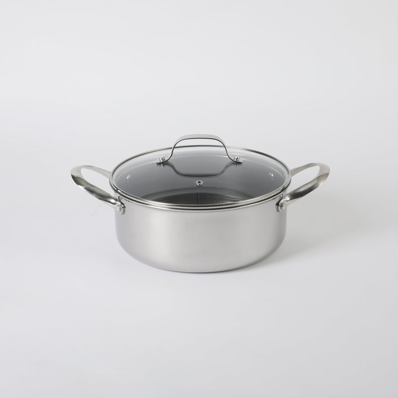 Oster Modessa 4.5qt Tri-Ply Stainless Steel Dutch Oven w/ Glass Lid - Etching Nonstick Interior - Long Handle - Color Sleeve
