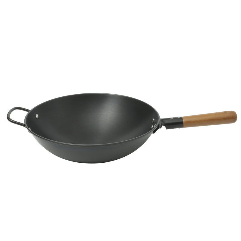 Gibson Home Welton 13.5" Carbon Steel Wok - Black - Wood Handle - Color Sleeve