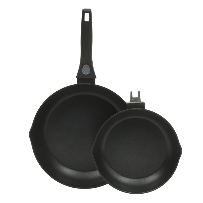 Oster Smarthandle Advance 3pc Forged Aluminum 11" & 9" FryingPan Setw/ Detachable Handle - Matte Black - Non-Stick Interior- Induction Base - Bakelite Handle - Gift Box (Open Window)