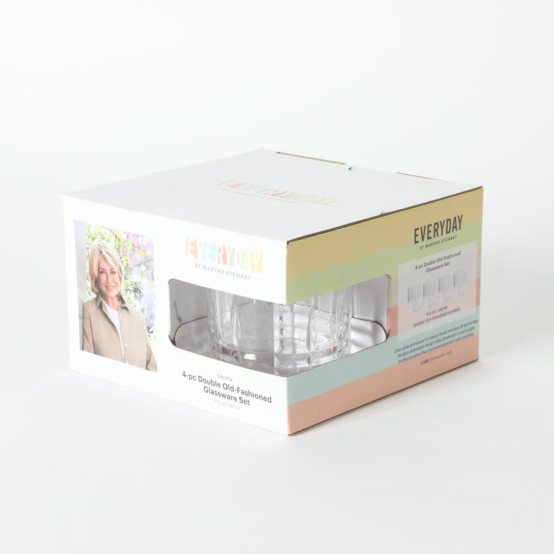 Martha Stewart Everyday Calista 4pc 11.5oz Glass DOF Set - Clear - Embossed - Open Window Gift Box