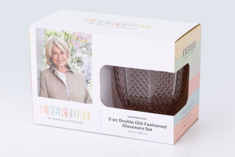 Martha Stewart Everyday Diamond Drop 2pc 10.5oz Glass DOF - Gift Box w/ Open Window