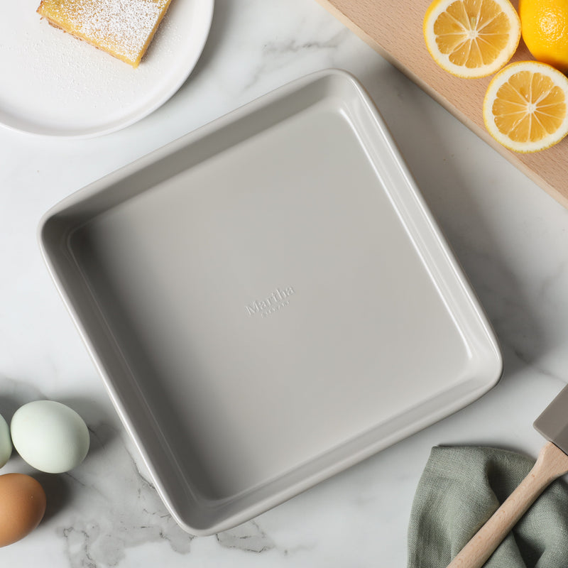 Martha Stewart Gallen 9" Carbon Steel Cake Pan - Cool Grey - Nonstick Interior - Color Label