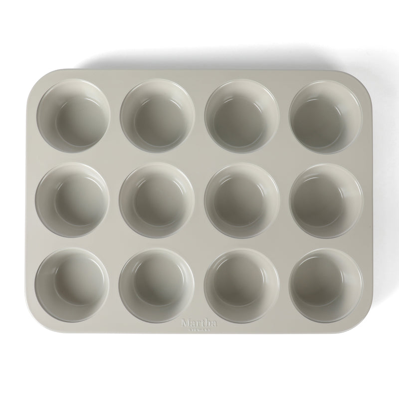 Martha Stewart Gallen 12 Cup Carbon Steel Muffin Pan - Cool Grey - Nonstick Interior - Color Label