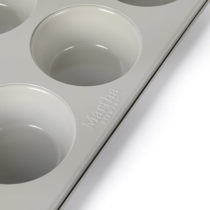 Martha Stewart Gallen 12 Cup Carbon Steel Muffin Pan - Cool Grey - Nonstick Interior - Color Label