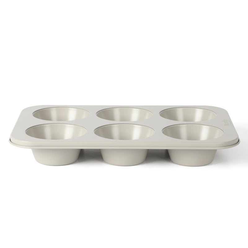 Martha Stewart Gallen 6 Cup Carbon Steel Muffin Pan - Cool Grey - Nonstick Interior - Color Label