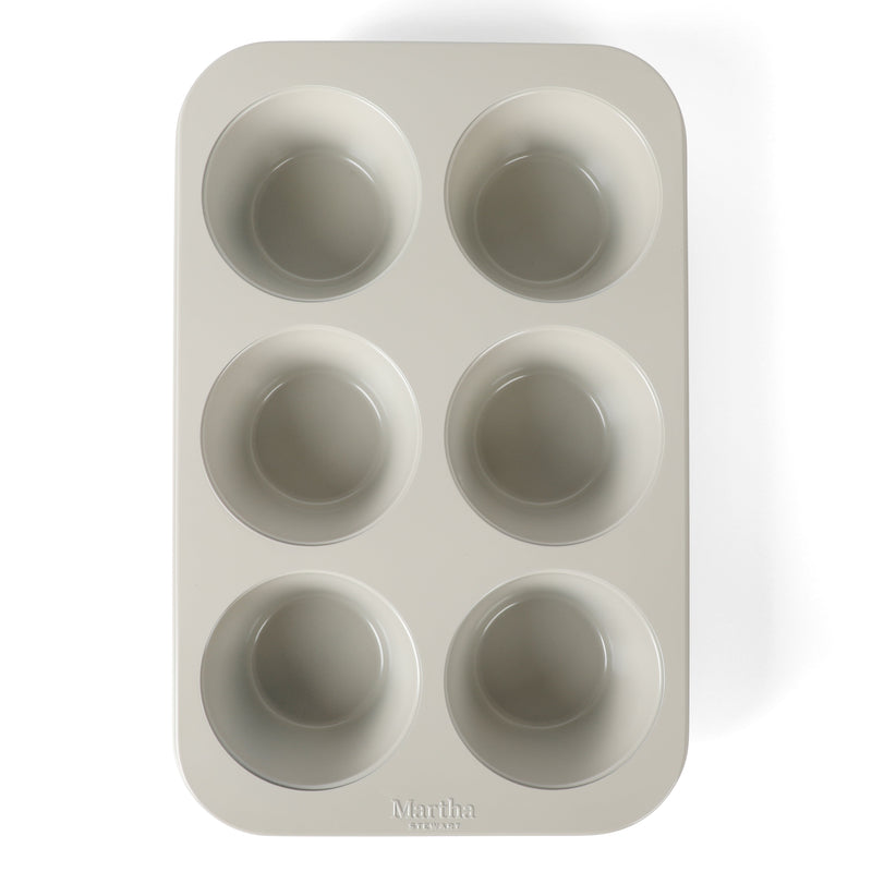 Martha Stewart Gallen 6 Cup Carbon Steel Muffin Pan - Cool Grey - Nonstick Interior - Color Label