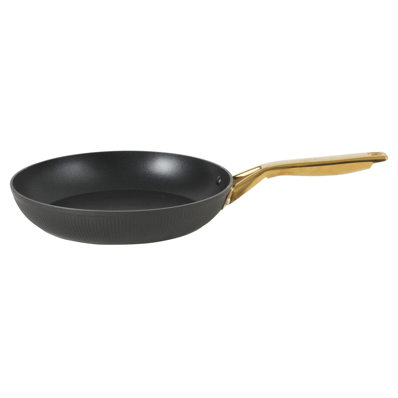 Oster Abbottsford 11" Aluminum Frying Pan - Matte Black Stripe - Nonstick - CD Bottom - Stainless Steel Gold Handle - Color Sleeve