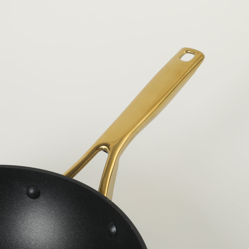 Oster Abbottsford 11" Aluminum Wok - Matte Black Stripe - Nonstick - CD Bottom - Stainless Steel Gold Handle - Color Sleeve