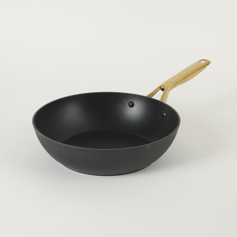 Oster Abbottsford 11" Aluminum Wok - Matte Black Stripe - Nonstick - CD Bottom - Stainless Steel Gold Handle - Color Sleeve