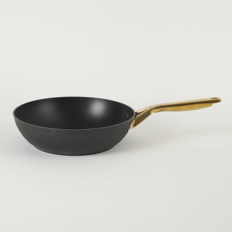 Oster Abbottsford 11" Aluminum Wok - Matte Black Stripe - Nonstick - CD Bottom - Stainless Steel Gold Handle - Color Sleeve