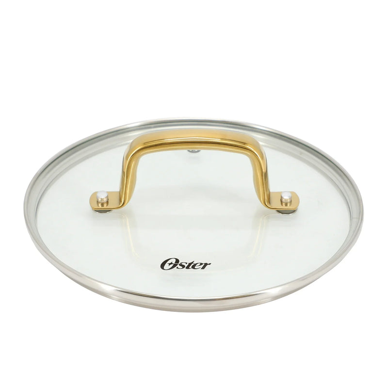 Oster Abbottsford 2.5qt Aluminum Saucepan w/ Flat Glass Lid - Matte Black Stripe - Nonstick - CD Bottom - Stainless Steel Gold Handle - Color Sleeve
