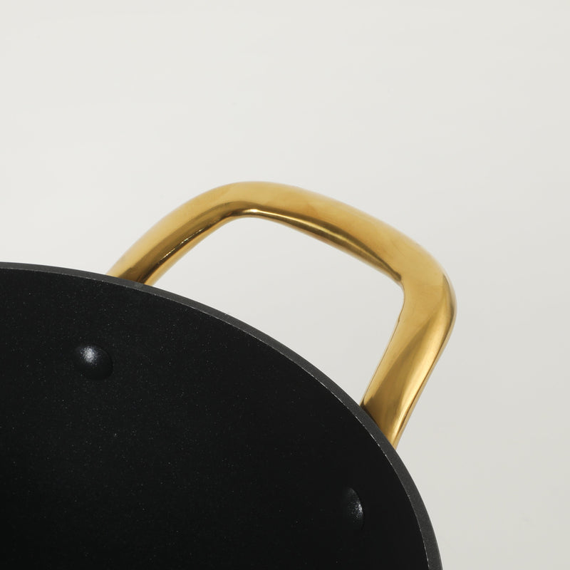 Oster Abbottsford 7qt Aluminum Dutch Oven w/ Flat Glass Lid - Matte Black Stripe - Nonstick - CD Bottom - SS Gold Handle - O/S - Color Sleeve