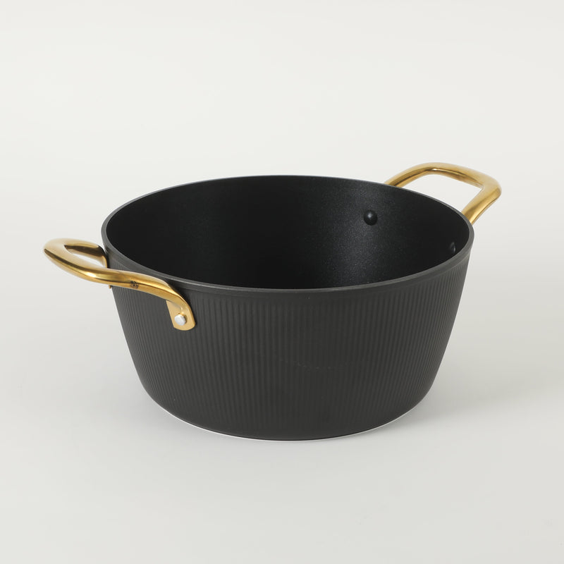 Oster Abbottsford 7qt Aluminum Dutch Oven w/ Flat Glass Lid - Matte Black Stripe - Nonstick - CD Bottom - SS Gold Handle - O/S - Color Sleeve