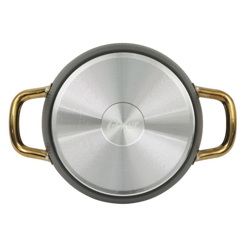 Oster Abbottsford 4.4qt Aluminum Dutch Oven w/ Flat Glass Lid - Matte Black Stripe - Nonstick - CD Bottom - SS Gold Handle - O/S - Color Sleeve