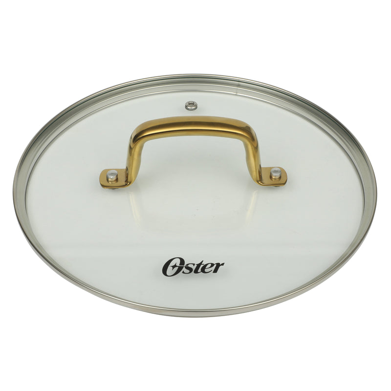 Oster Abbottsford 4.4qt Aluminum Dutch Oven w/ Flat Glass Lid - Matte Black Stripe - Nonstick - CD Bottom - SS Gold Handle - O/S - Color Sleeve