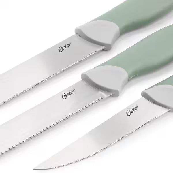 Oster Lindbergh 14pc Stainless Steel Cutlery Set w/ Rubberwood Cutting Board - TPR/PP Handle - Clam Pack