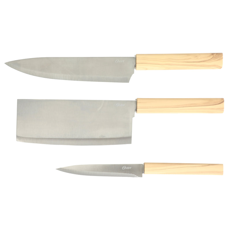 Oster Huntingfield 6pc Stainless Steel Cutlery Set w/ Cutting Board - PP w/ Olive Wood Look PP Handle - Clampack
