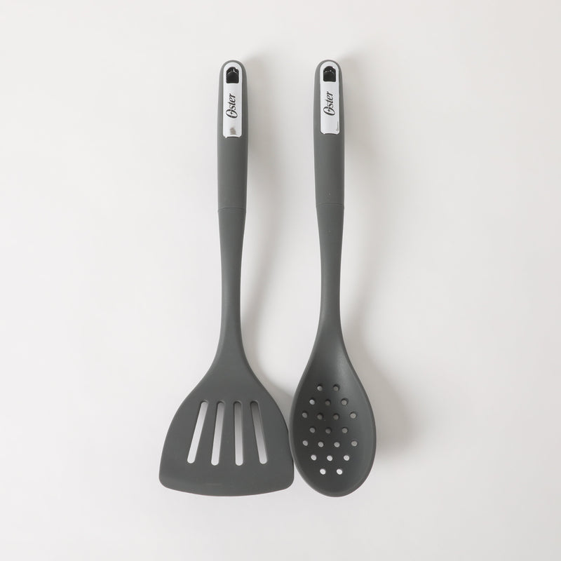 Oster Ridgecrest 2pc 14" Slotted Turner & Slotted Spoon - Grey - Silicone / Nylon - Tie Card