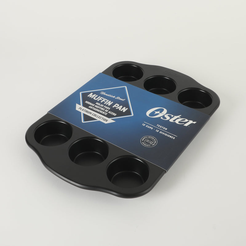 Oster Teston 12 Cup Carbon Steel Muffin Pan - Matte Black - Color Label