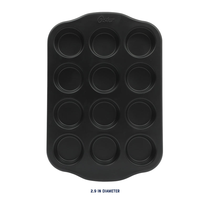 Oster Teston 12 Cup Carbon Steel Muffin Pan - Matte Black - Color Label