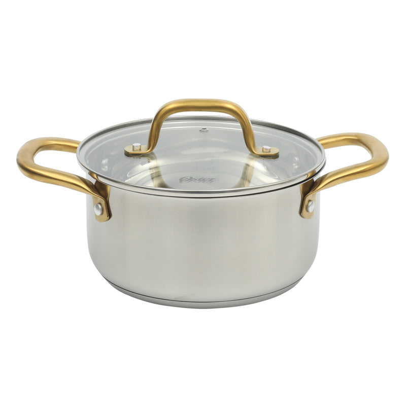 Oster Davinelle 12pc Stainless Steel Cookware Set w/ Kitchen Tools - Gold PVD Handle - Gift Box