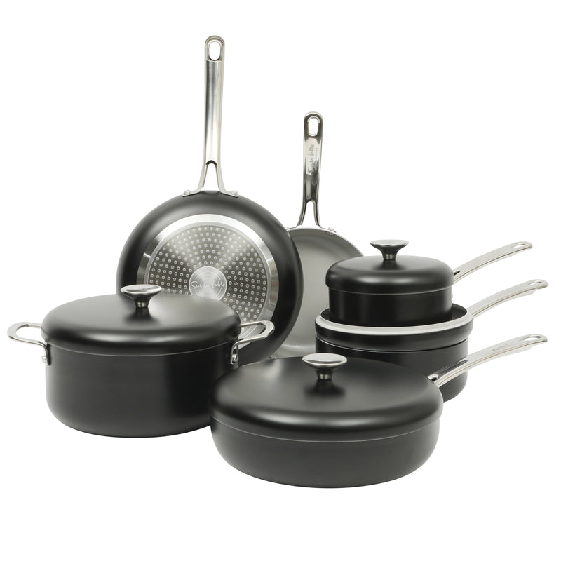 Sur la Table Kitchen Essentials Potluck Porch 10pc Aluminum Cookware Set w/ Aluminum Lid - Ceramic Interior - Induction Base - Stainless Steel Hollow Handle - Gift Box w/ Remailer