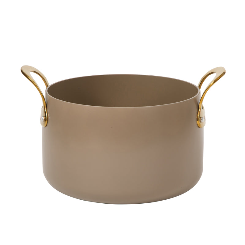 Bloomhouse 8qt Aluminum Stockpot w/ Lid - Cappuccino - Taupe Ceramic Non-Stick Interior - Induction - Cast Stainless Steel Gold PVD Handle - Gift Box w/ Remailer