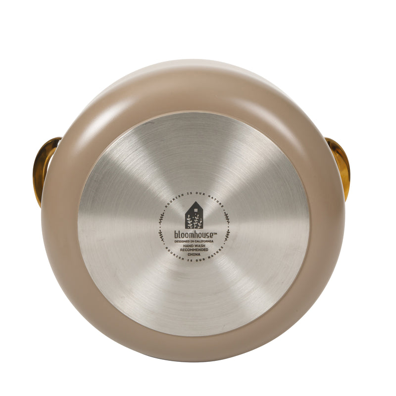Bloomhouse 8qt Aluminum Stockpot w/ Lid - Cappuccino - Taupe Ceramic Non-Stick Interior - Induction - Cast Stainless Steel Gold PVD Handle - Gift Box w/ Remailer