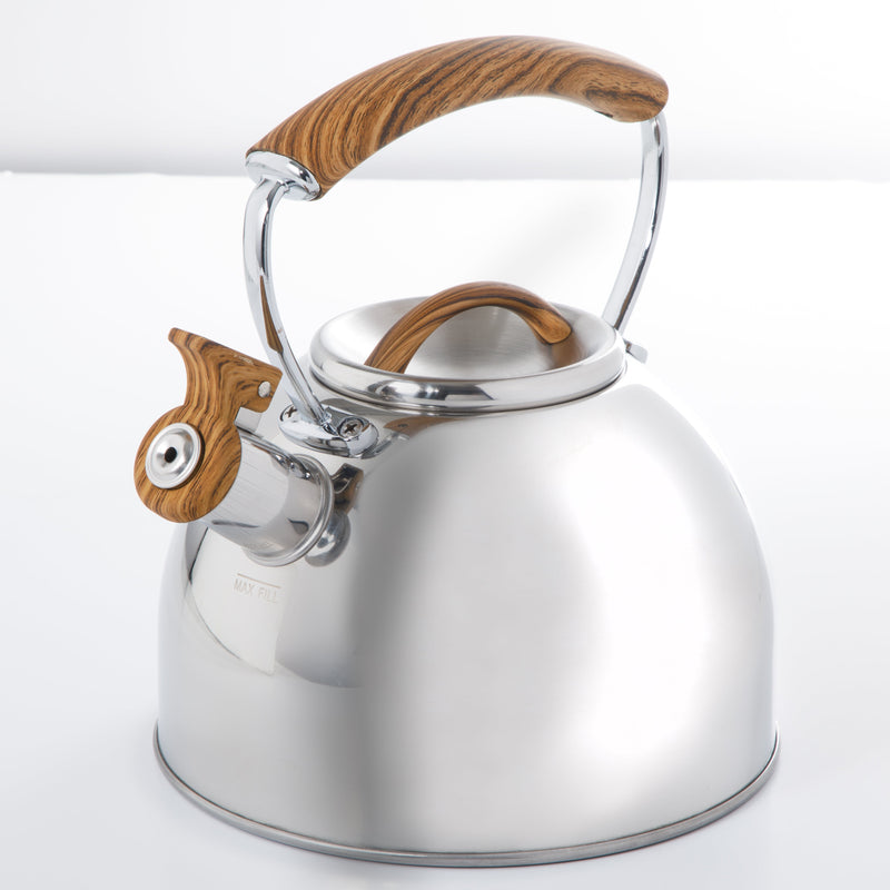 Mr. Coffee Fremont 2qt Stainless Steel Tea Kettle - Metallic Polished - Wood Look Handle - Gift Box w/ Hang Tag