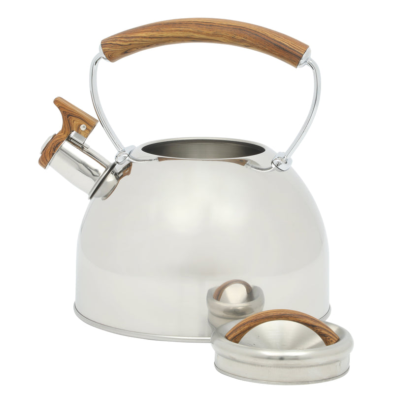 Mr. Coffee Fremont 2qt Stainless Steel Tea Kettle - Metallic Polished - Wood Look Handle - Gift Box w/ Hang Tag