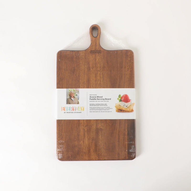 Martha Stewart Everyday Westhaven 18" x 10.3" x 0.8" Oiled Acacia Wood Cutting Board w/ Hole Hanger - Color Sleeve