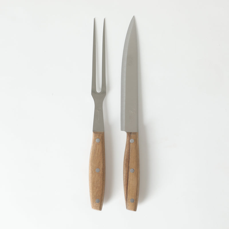 Gibson Elite Gracious Dining 3pc Carving Set w/ Acacia Wood Board - Acacia Handle - Clam Pack w/ Window Box