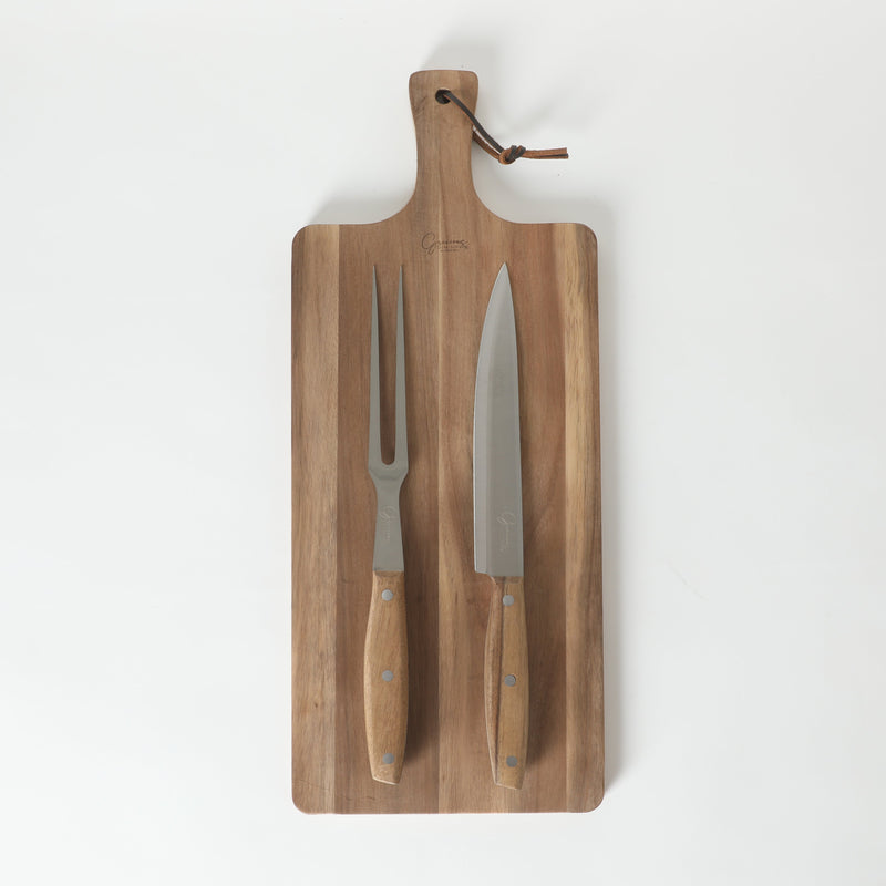 Gibson Elite Gracious Dining 3pc Carving Set w/ Acacia Wood Board - Acacia Handle - Clam Pack w/ Window Box