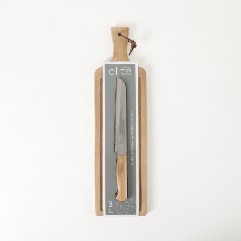 Gibson Elite Gracious Dining Bread Knife w/ Acacia Wood Board - Acacia Handle - Clam Pack w/ Window Box