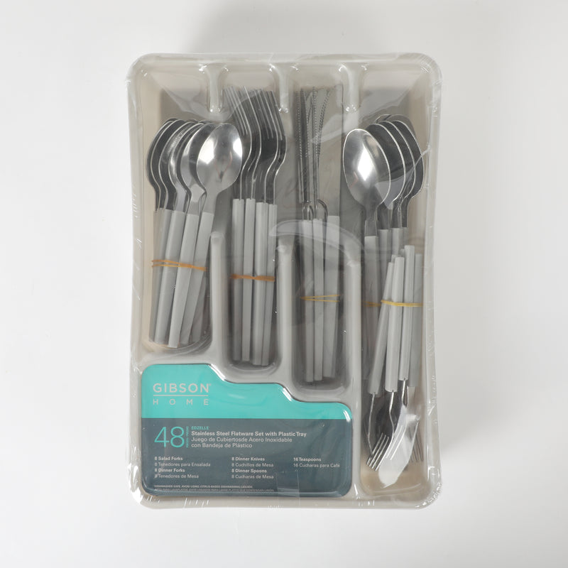 Gibson Home Edzelle 48pc Flatware Set w/ Black Plastic Tray - Service for 8 - Grey - Stainless Steel - Color Label w/ Shrink Wrap