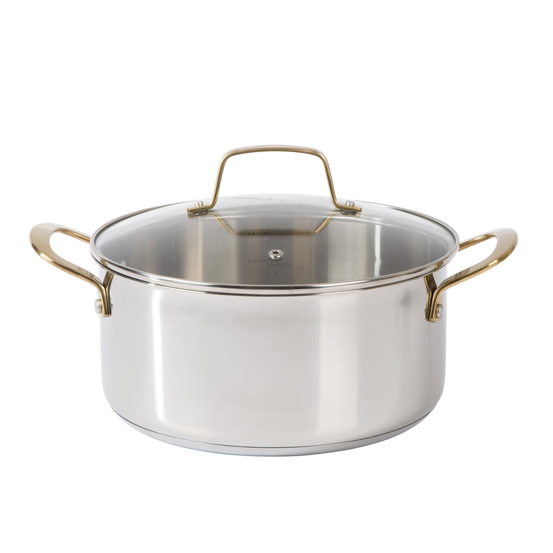 Martha Stewart Castelle 10pc Stainless Steel Cookware Set - Gold Stainless Steel Handles - Impact Bonded Base - Gift Box w/ Remailer