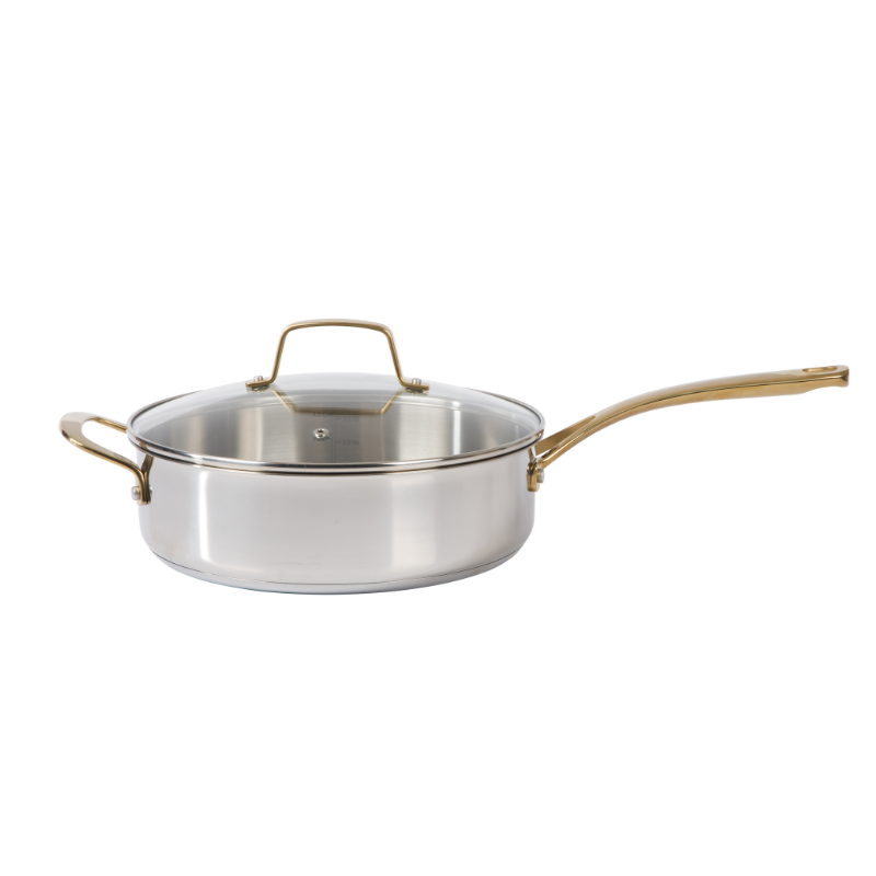 Martha Stewart Castelle 10pc Stainless Steel Cookware Set - Gold Stainless Steel Handles - Impact Bonded Base - Gift Box w/ Remailer