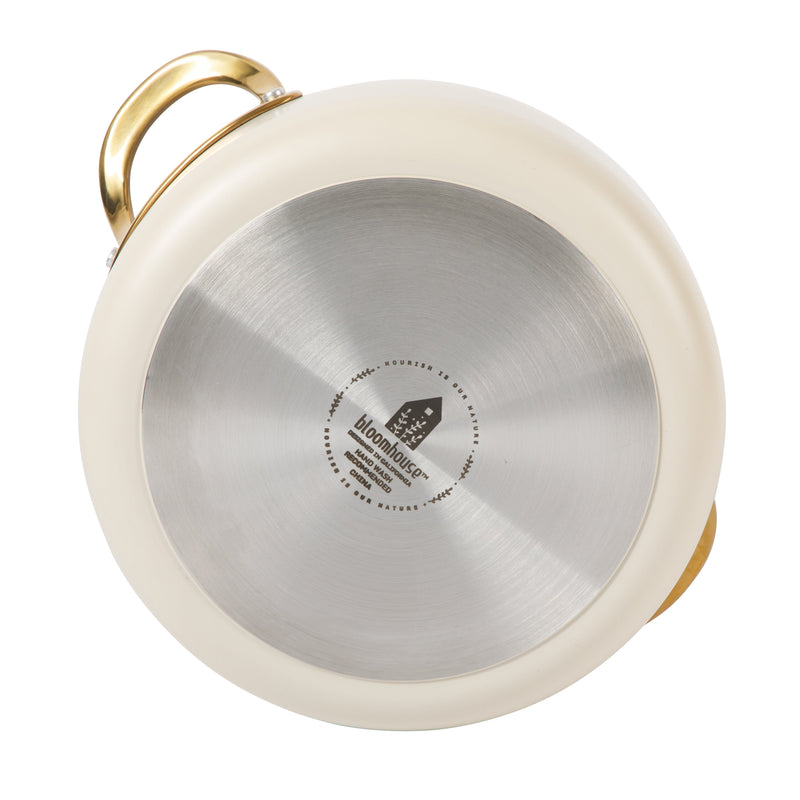 Bloomhouse 6qt Aluminum Dutch Oven w/ Lid - Linen - Taupe Ceramic Interior - Nonstick - Induction - Cast Stainless Steel Gold PVD Handle - Gift Box w/ Remailer