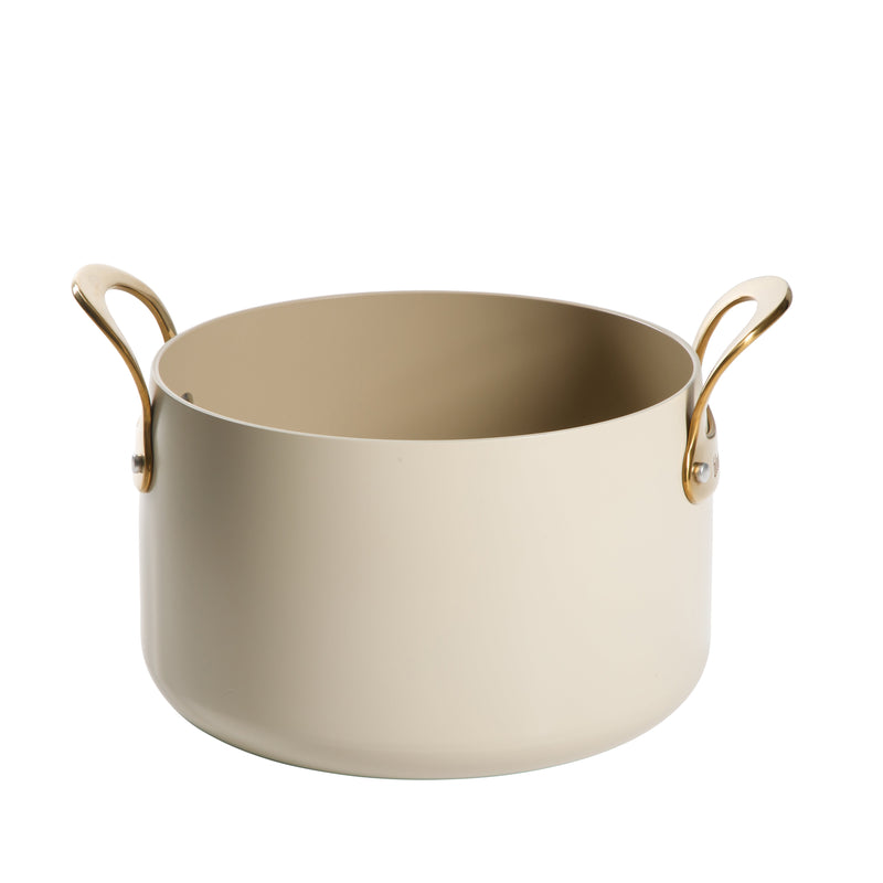 Bloomhouse 8qt Aluminum Stockpot w/ Lid - Linen - Taupe Ceramic Int - Nonstick - Induction - Cast SS Gold PVD Handle - GBX w/ RM