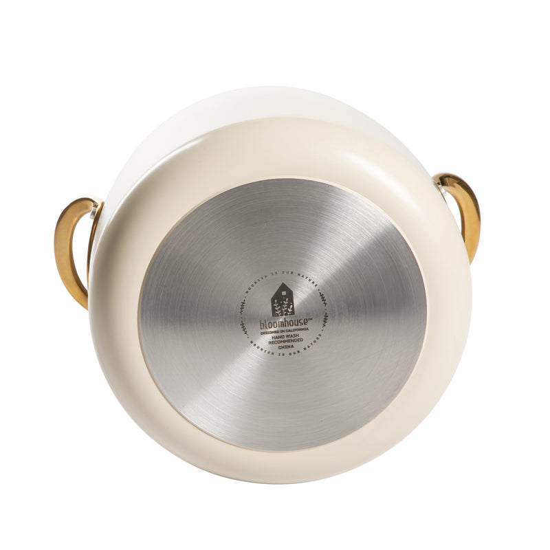 Bloomhouse 8qt Aluminum Stockpot w/ Lid - Linen - Taupe Ceramic Int - Nonstick - Induction - Cast SS Gold PVD Handle - GBX w/ RM