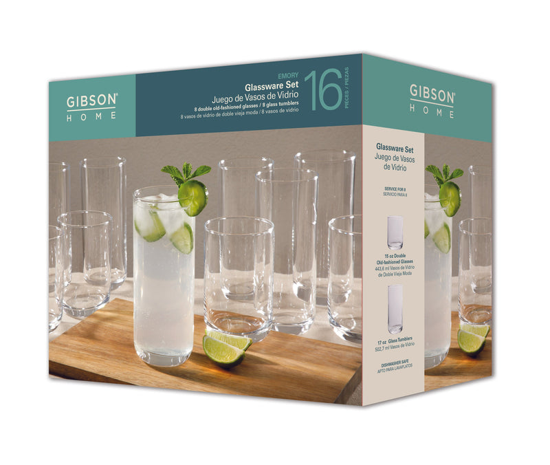 Gibson Home Emory 16pc Tumbler & DOF Set - Clear - Glassware - Gift Box