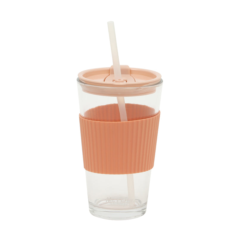 Mr. Coffee Sip Savvy - 4 pc 15oz Glass Tumbler w/ Lid & Straw - Factory Remailer