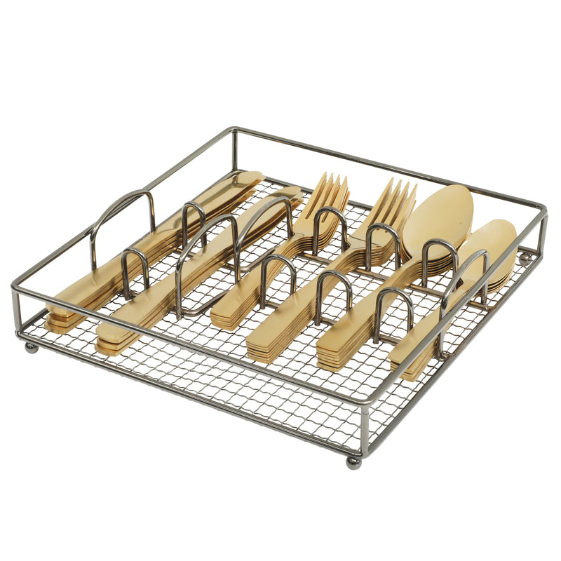 Gibson Home Abbeville 4pc Flatware Set w/ Black Wire Caddy - Service for 8 - Gold PVD - Stainless Steel - Half Box + Pet