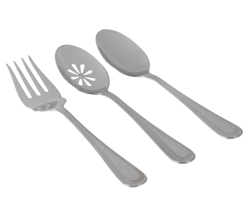 Gibson Home Sinta 87pc Stainless Steel Flatware Set - Service for 12 w/ 3 Hostess Servers - Bead Border Motif - Open Window Gift Box