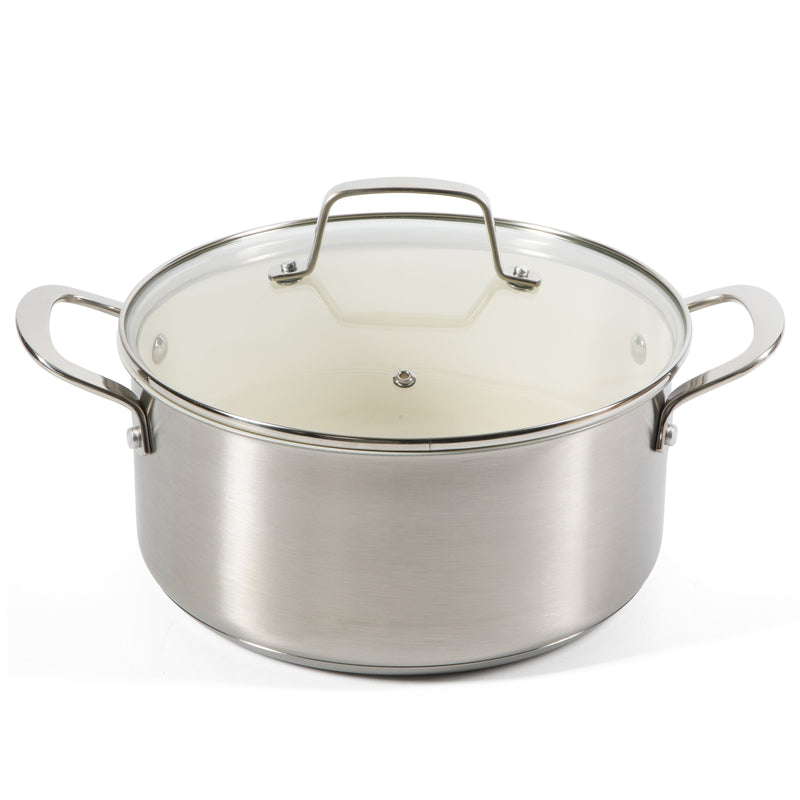 Martha Stewart Everyday Midvale 8pc Stainless Steel Cookware Set w/ Kitchen Tools - White Ceramic Interior - Gift Box w/ Remailer