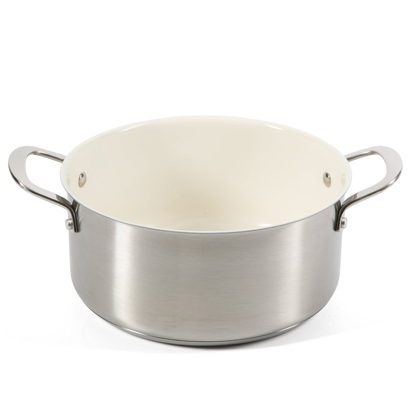 Martha Stewart Everyday Midvale 8pc Stainless Steel Cookware Set w/ Kitchen Tools - White Ceramic Interior - Gift Box w/ Remailer