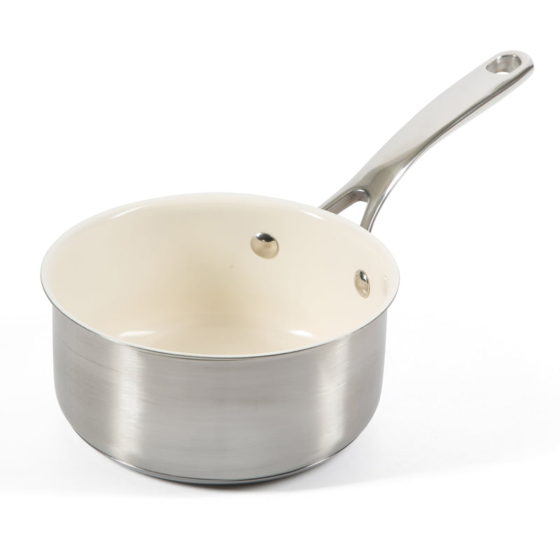 Martha Stewart Everyday Midvale 8pc Stainless Steel Cookware Set w/ Kitchen Tools - White Ceramic Interior - Gift Box w/ Remailer