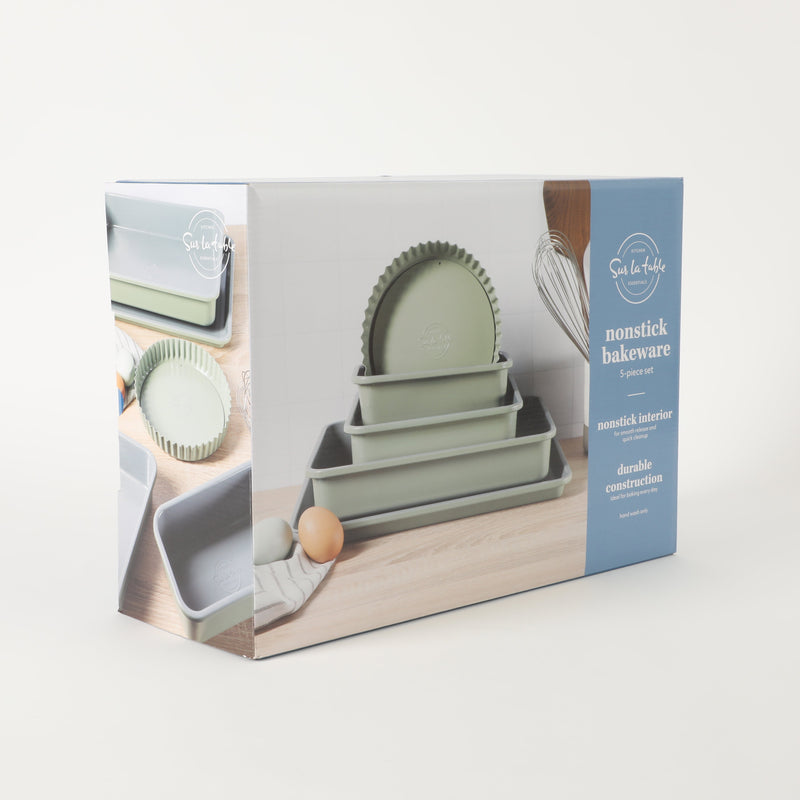 Sur la Table Kitchen Essentials Bake Sale 5pc Carbon Steel Bakeware Set - Eggshell Ext - Grey Nonstick Interior - Gift Box w/ Remailer