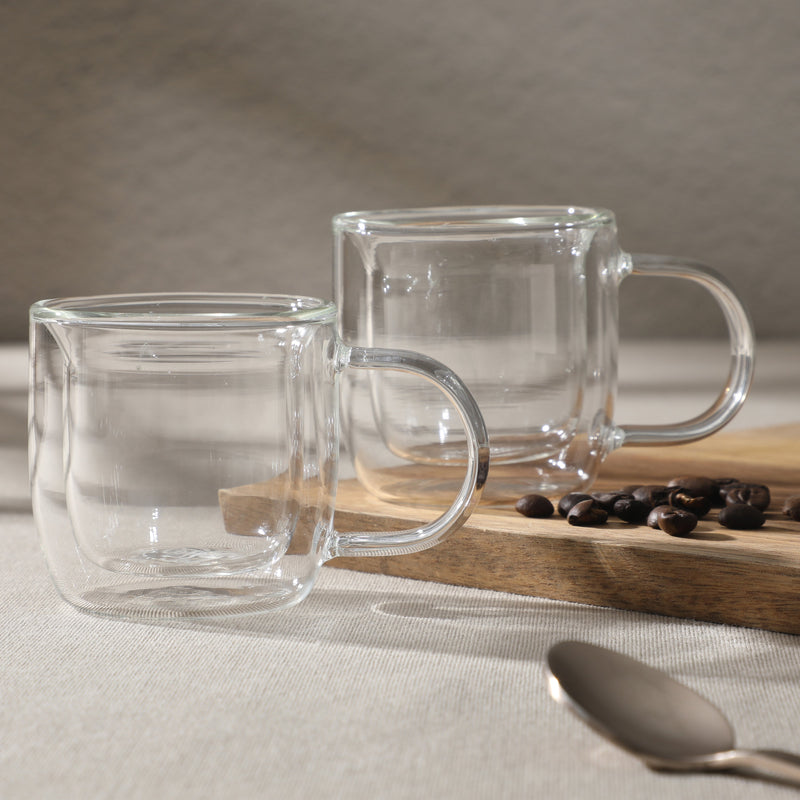 Mr. Coffee Salon Espresso - 2pc 3 oz Double Wall Borosilicate Glass Mug Set - Clear - Handmade - Gift Box
